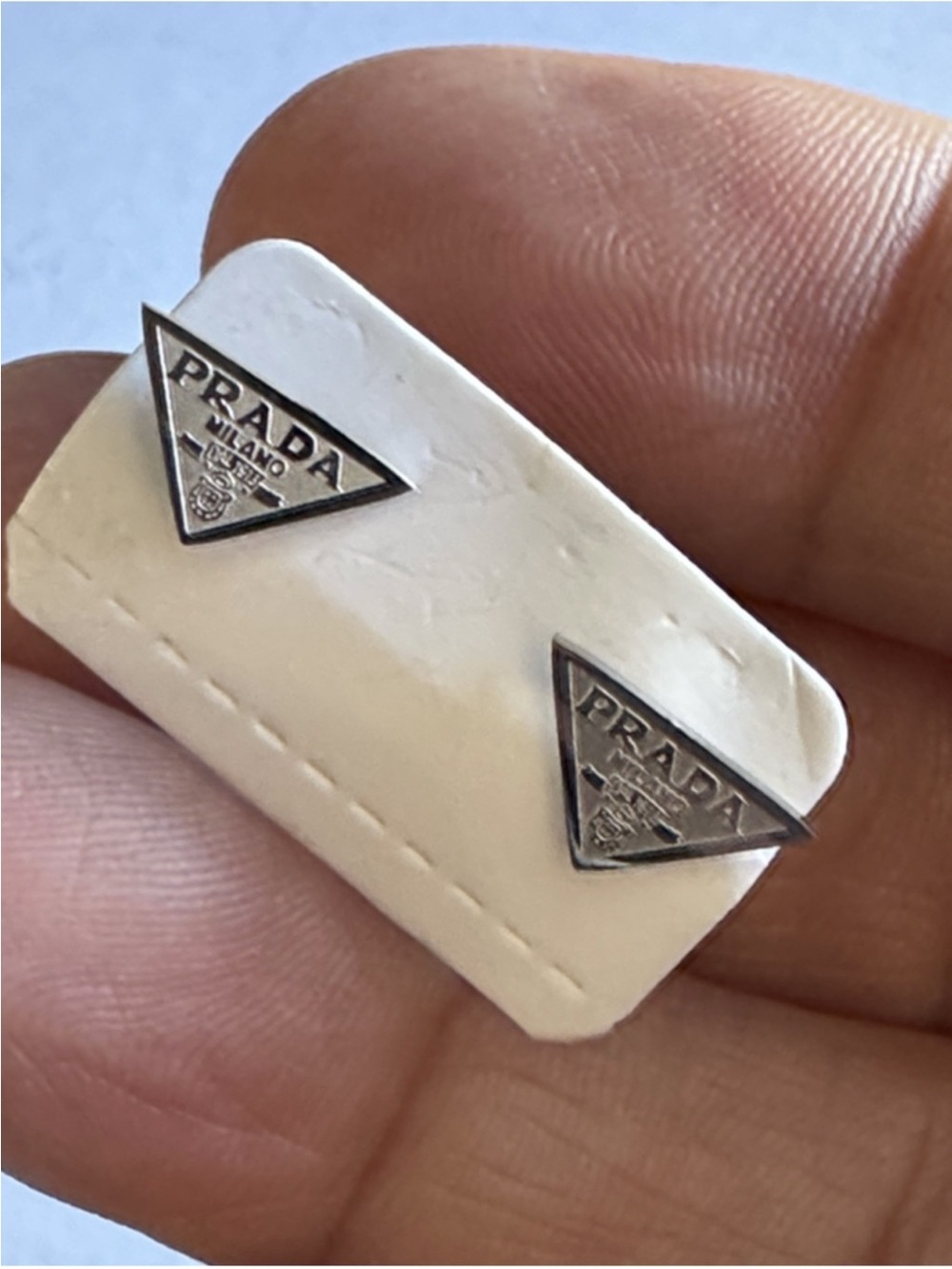 Prada Silver Triangle Logo earrings- Silver